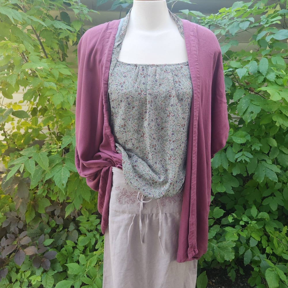 Azure Skies Plum Kimono Duster Cardigan Open Front S/M Bohemian Chic